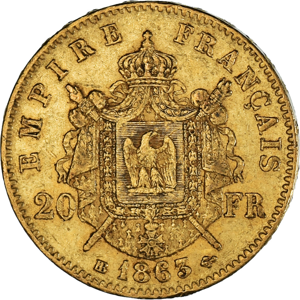 Munten, Frankrijk, Napoléon III, 20 Francs, 1863, Strasbourg, ZF+, Goud