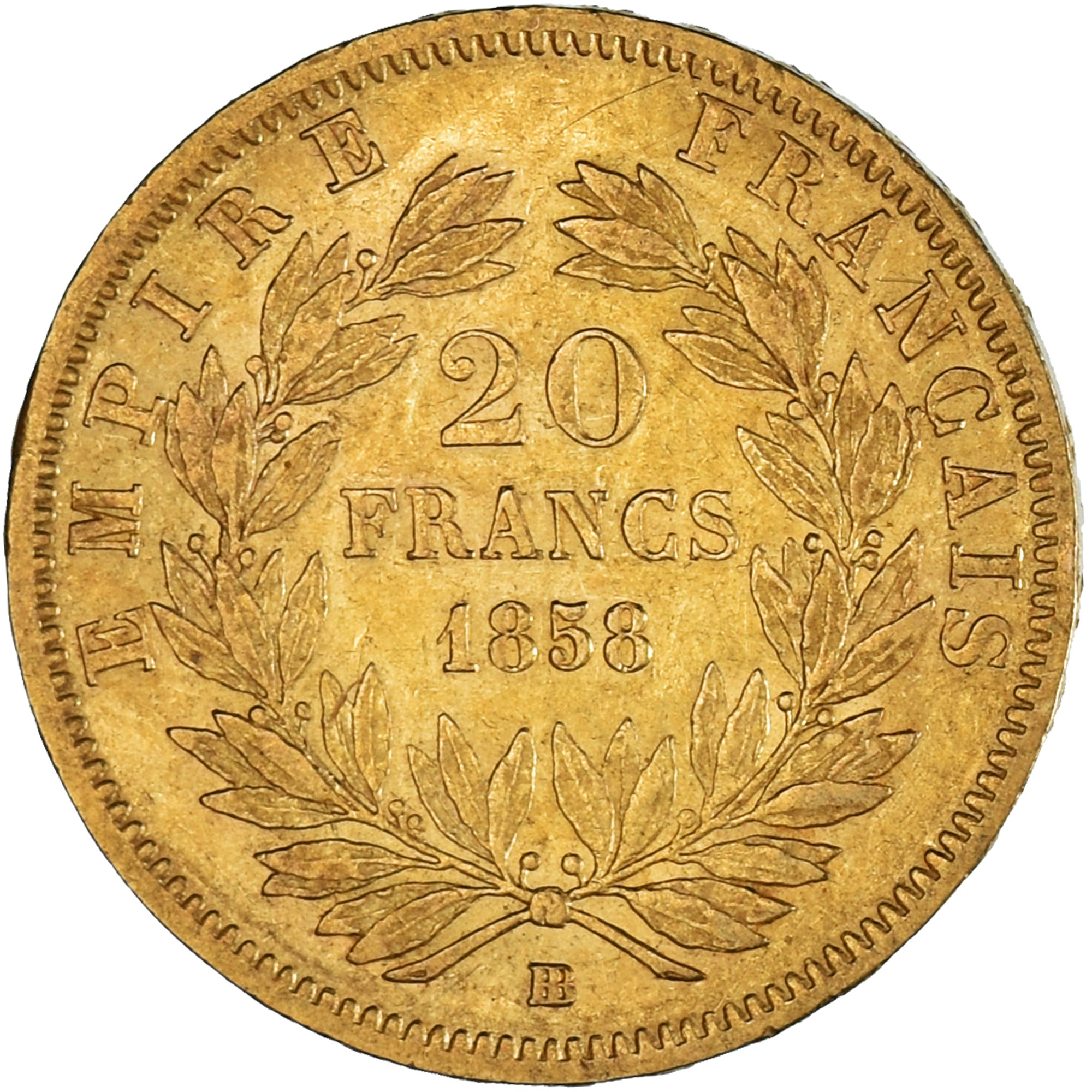 France, Napoleon III, 20 Francs, 1858, Strasbourg, EF(40-45), Gold, KM:781.2