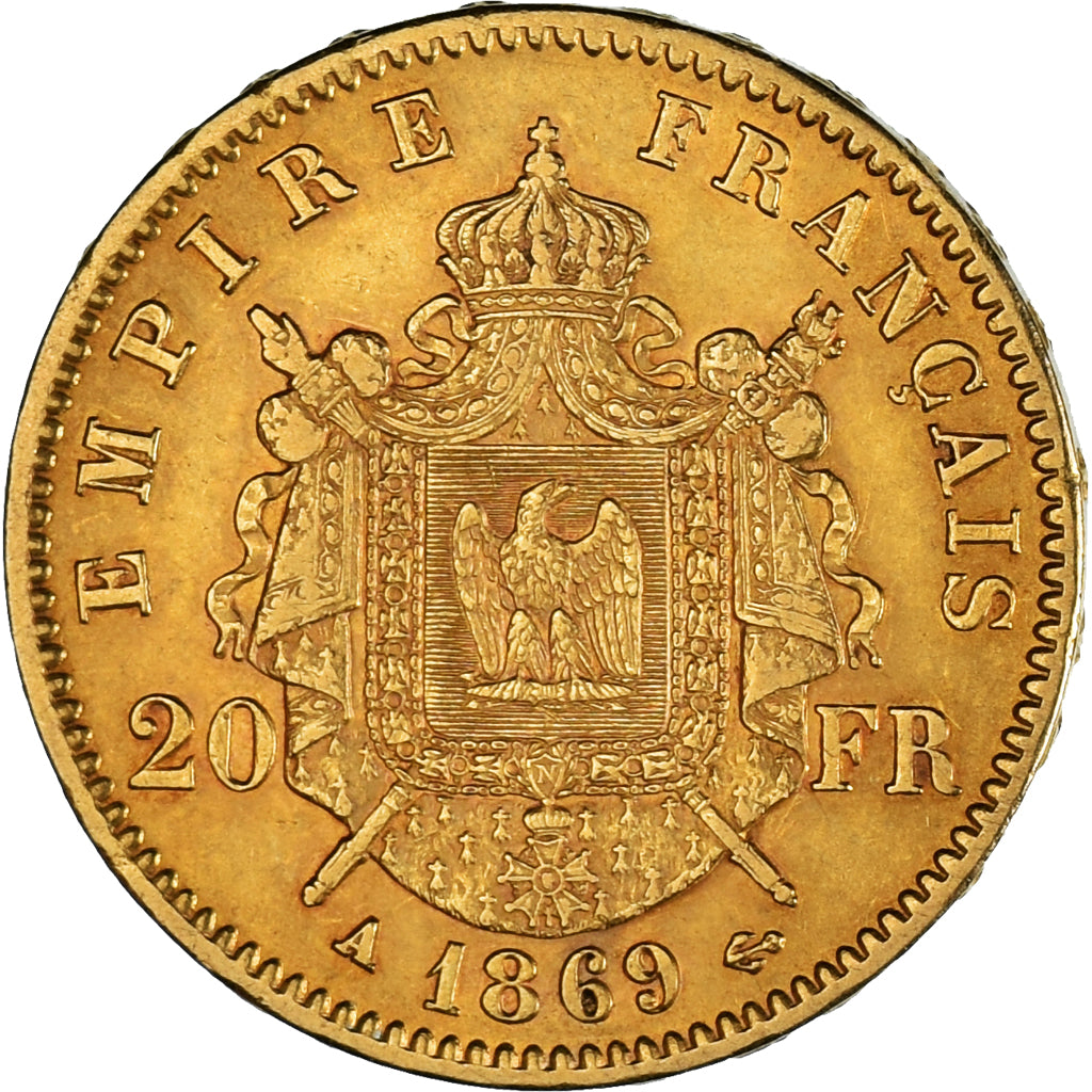 Monnaie, France, Napoleon III, 20 Francs, 1869, Paris, TTB+, Or, Gadoury:1062