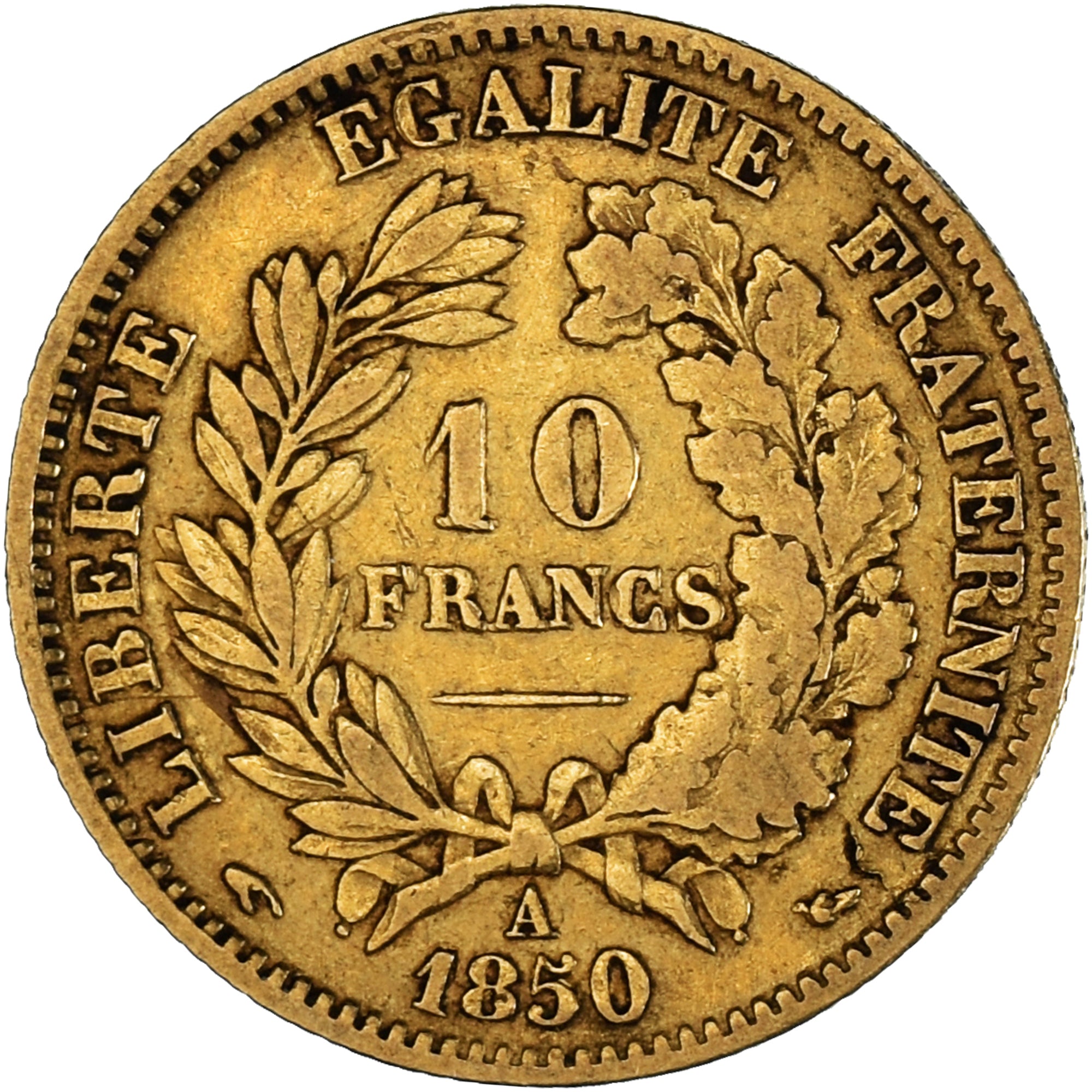 Moneta, Francia, Cérès, 10 Francs, 1850, Paris, MB+, Oro, KM:770, Gadoury:1012
