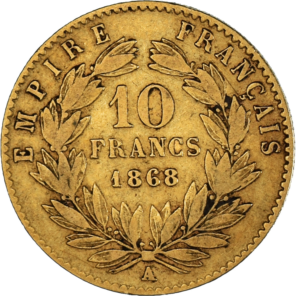 Munten, Frankrijk, Napoleon III, 10 Francs, 1868, Paris, FR+, Goud, KM:800.1