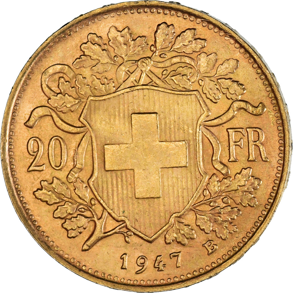 Moneda, Suiza, 20 Francs, 1947, Bern, MBC+, Oro, KM:35.2