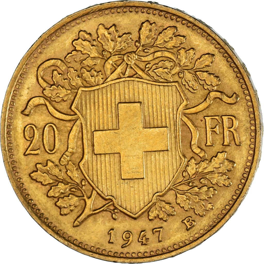 Moneda, Suiza, 20 Francs, 1947, Bern, MBC, Oro, KM:35.2