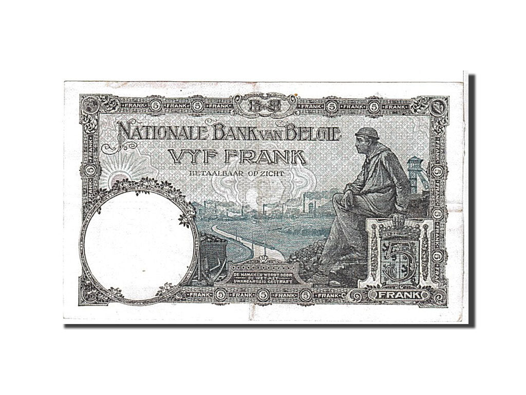 Banknote, Belgium, 5 Francs, 1925, KM:93, AU(50-53)
