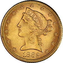 Münze, Vereinigte Staaten, Coronet Head, $5, Half Eagle, 1882, U.S. Mint