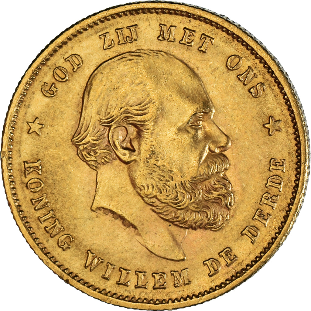 Moeda, Países Baixos, William III, 10 Gulden, 1876, AU(50-53), Dourado, KM:106