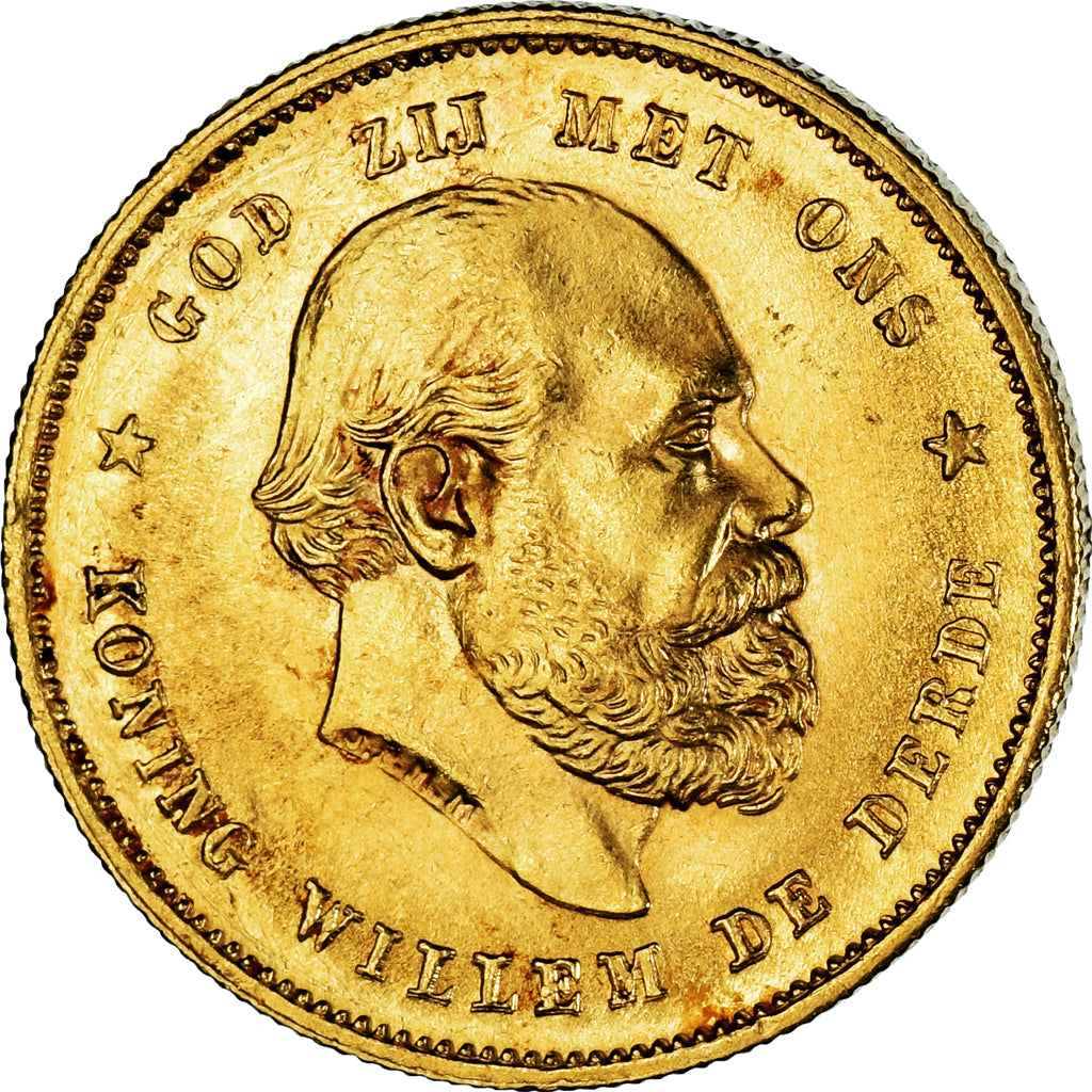 Coin, Netherlands, William III, 10 Gulden, 1876, AU(55-58), Gold, KM:106