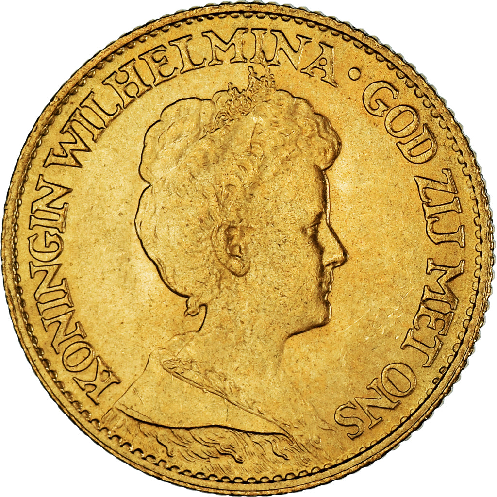 Coin, Netherlands, Wilhelmina I, 10 Gulden, 1917, AU(50-53), Gold, KM:149