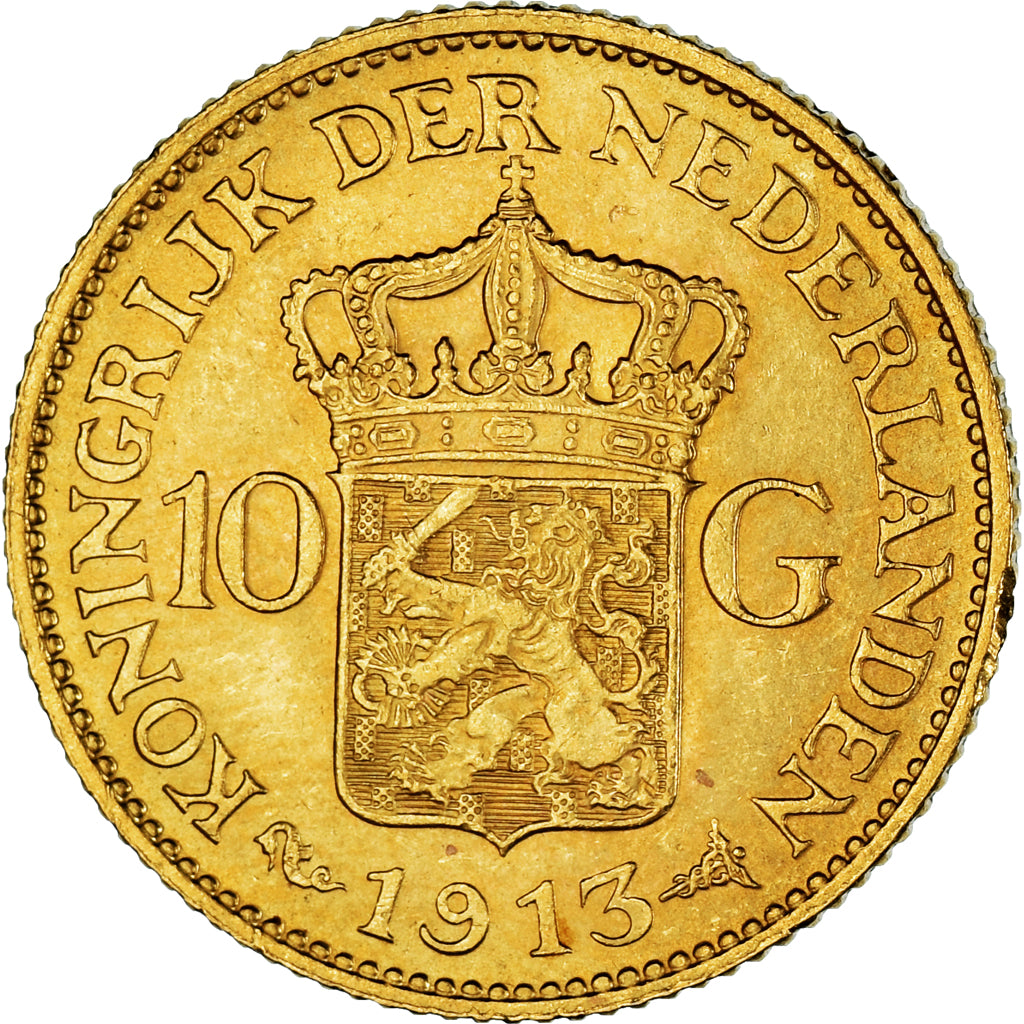 Moneta, Paesi Bassi, Wilhelmina I, 10 Gulden, 1913, SPL-, Oro, KM:149