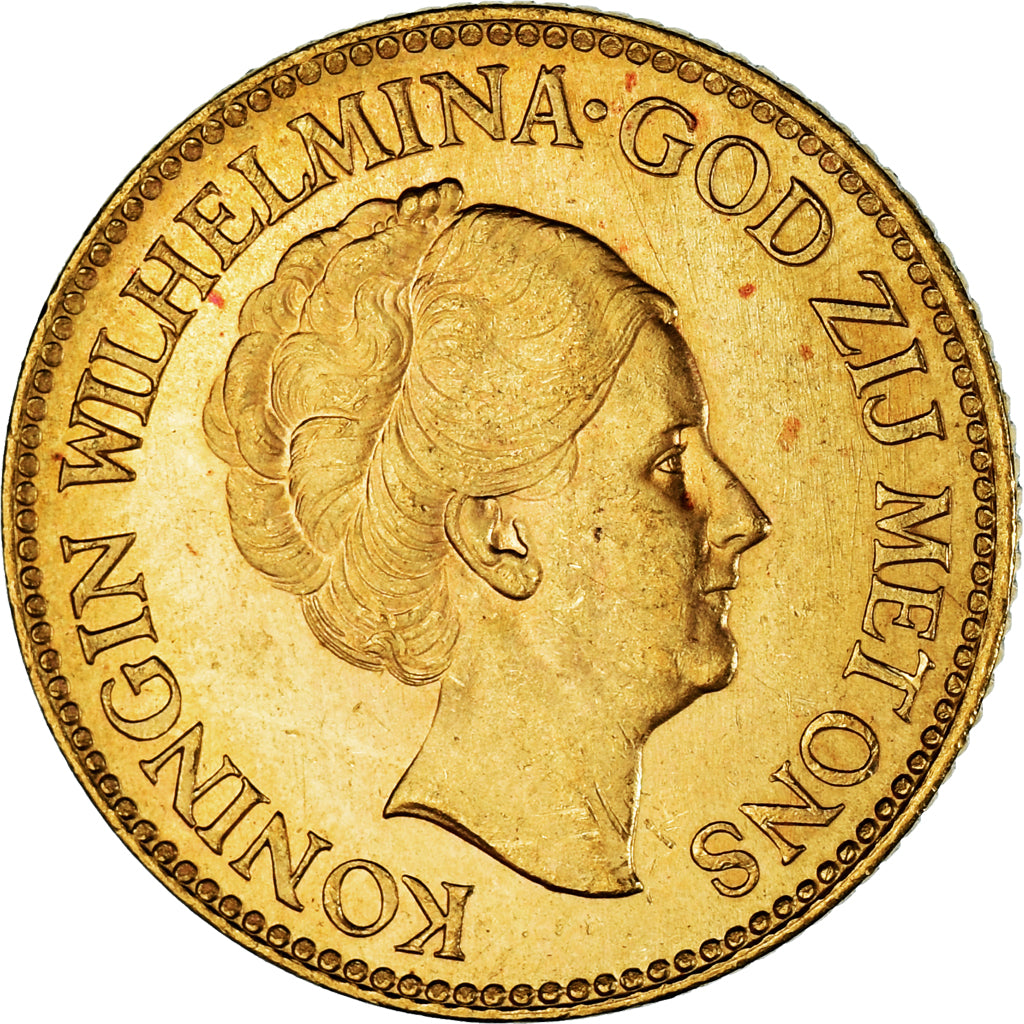 Coin, Netherlands, Wilhelmina I, 10 Gulden, 1932, Utrecht, MS(64), Gold, KM:162