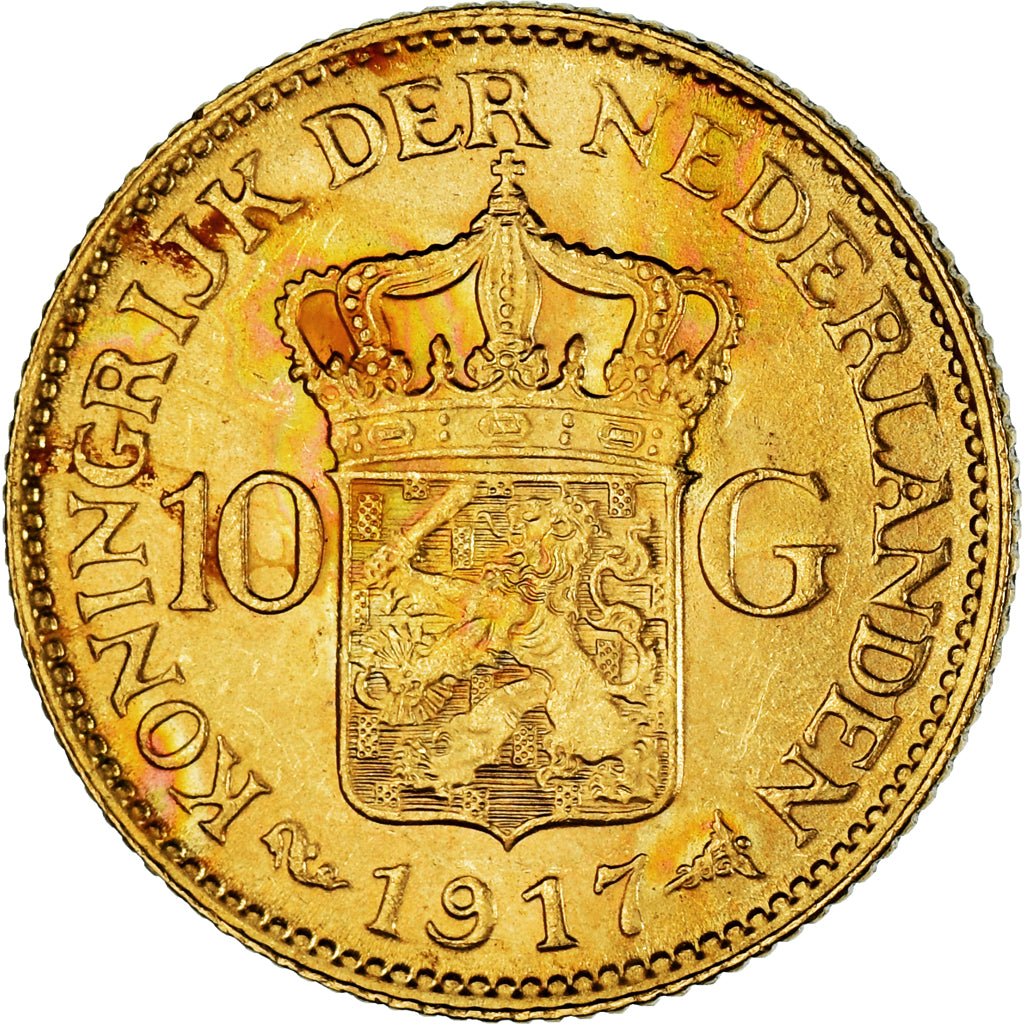 Moneda, Países Bajos, Wilhelmina I, 10 Gulden, 1917, EBC, Oro, KM:149