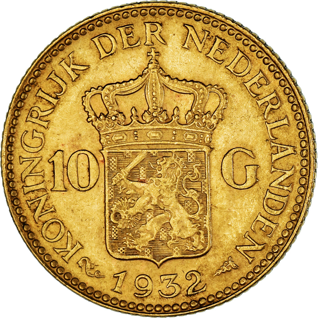 Coin, Netherlands, Wilhelmina I, 10 Gulden, 1932, Utrecht, EF(40-45), Gold