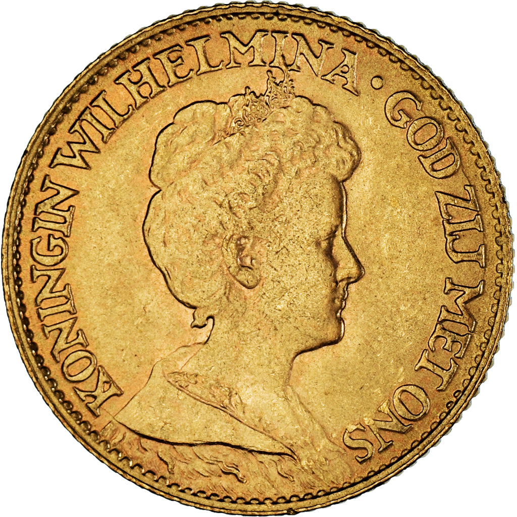 Moneta, Holandia, Wilhelmina I, 10 Gulden, 1917, EF(40-45), Złoto, KM:149