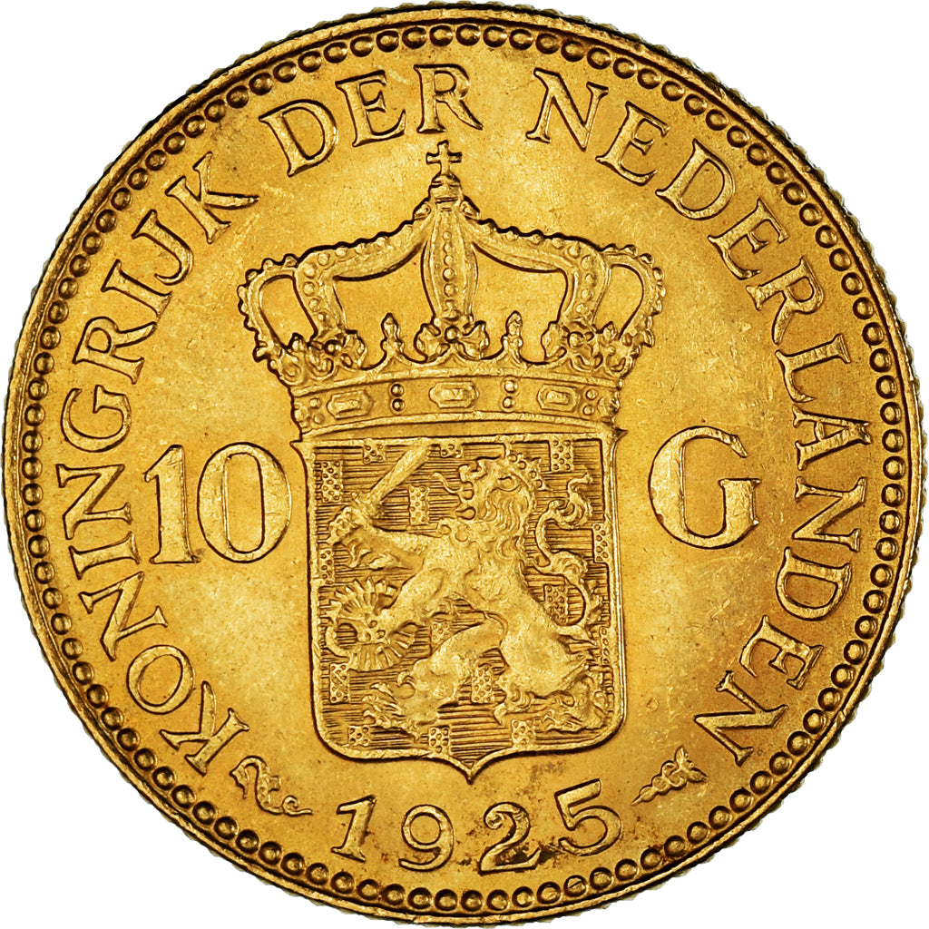 Moneta, Paesi Bassi, Wilhelmina I, 10 Gulden, 1925, BB, Oro, KM:162
