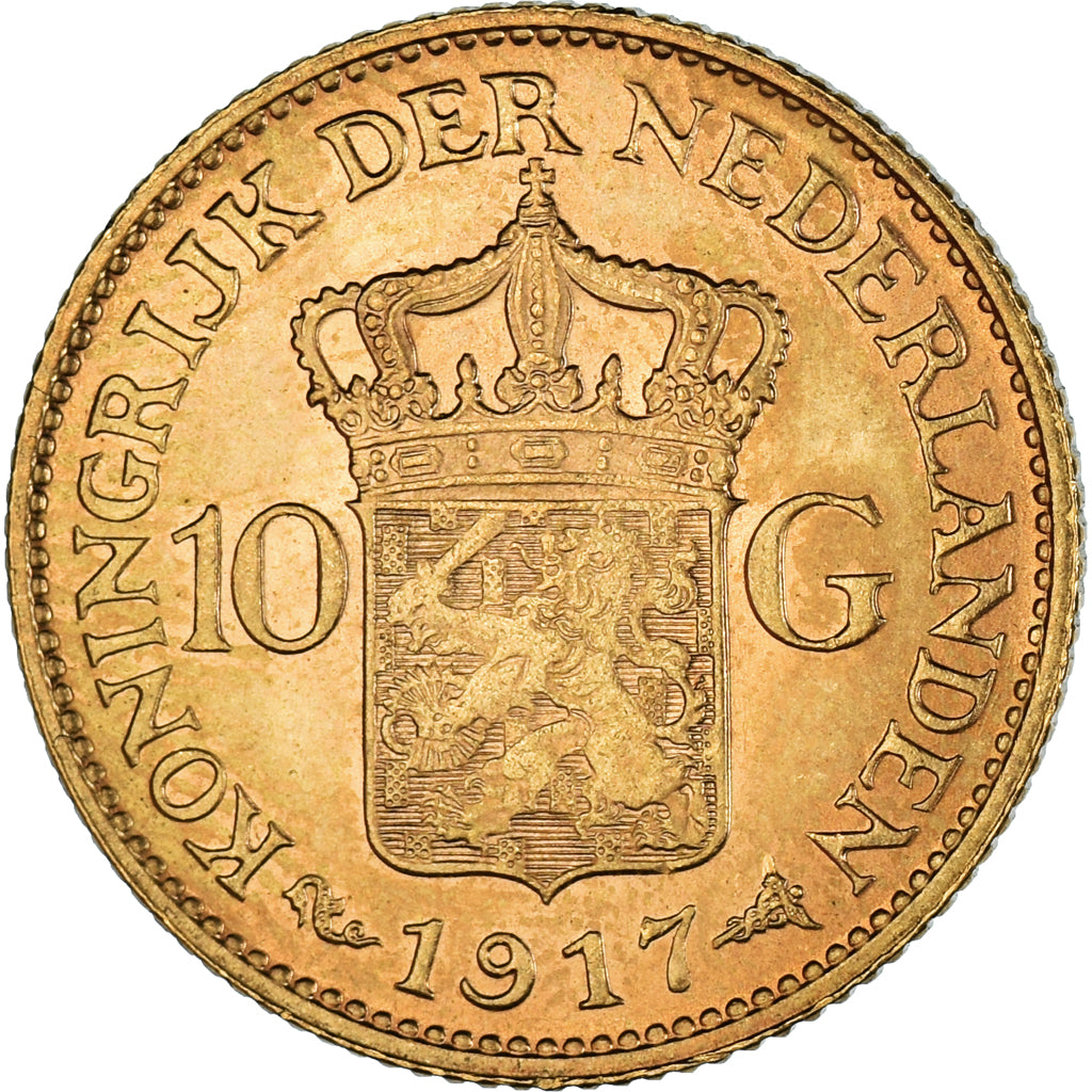 Moneta, Paesi Bassi, Wilhelmina I, 10 Gulden, 1917, BB+, Oro, KM:149