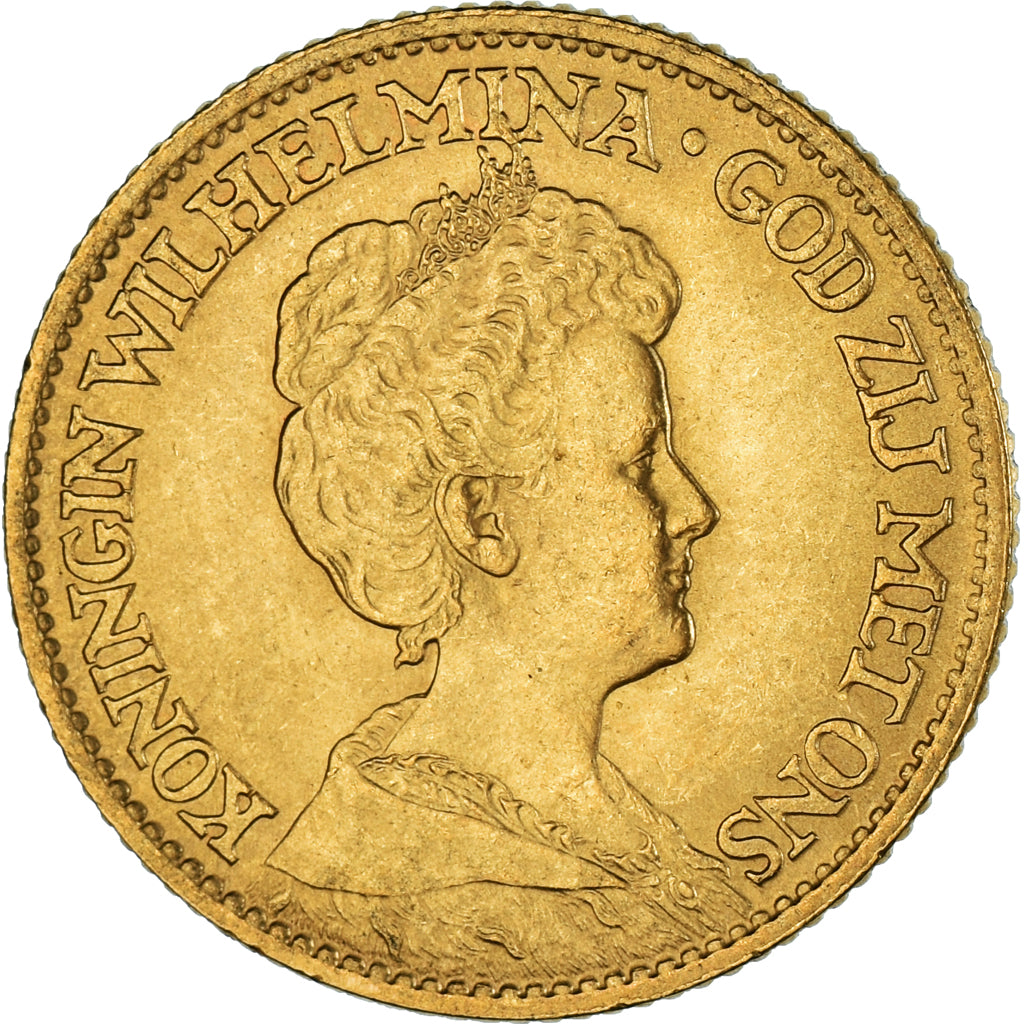 Coin, Netherlands, Wilhelmina I, 10 Gulden, 1911, AU(55-58), Gold, KM:149