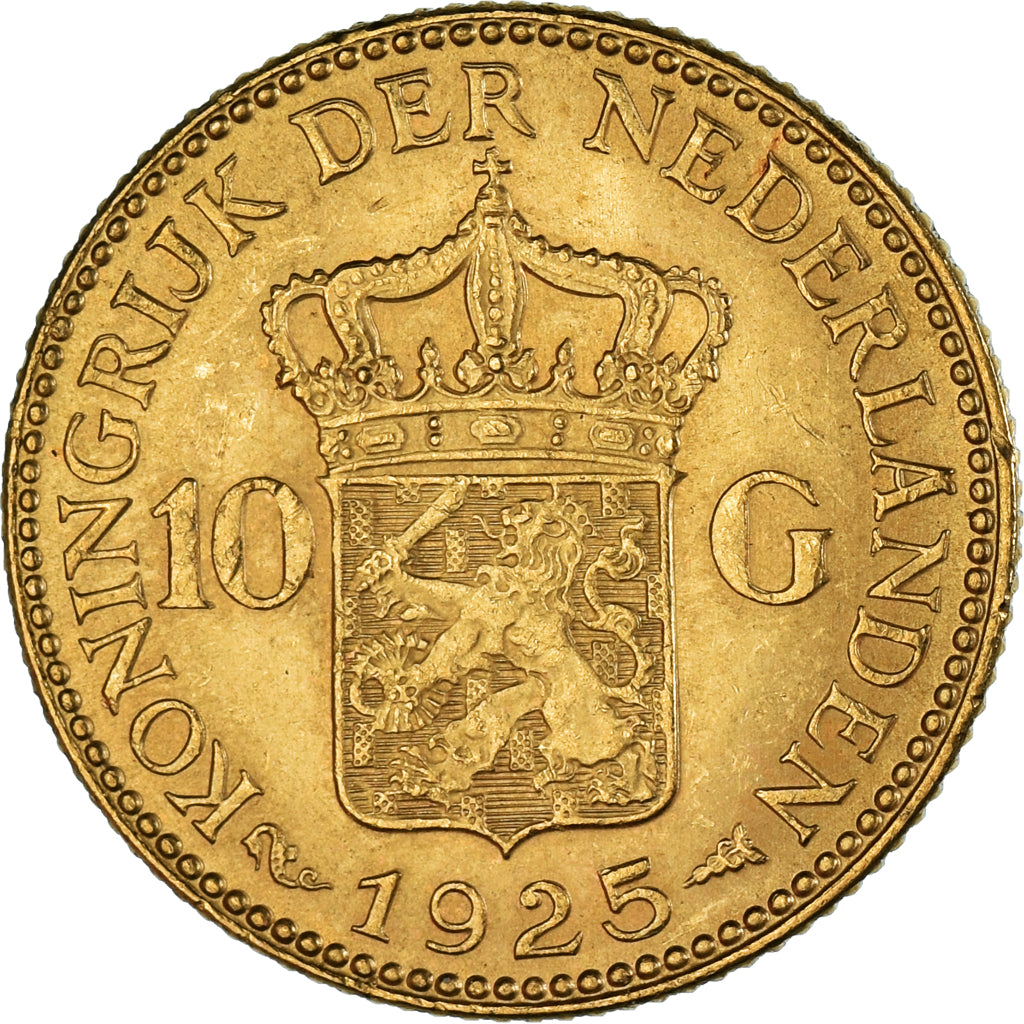 Moneta, Paesi Bassi, Wilhelmina I, 10 Gulden, 1925, BB, Oro, KM:162