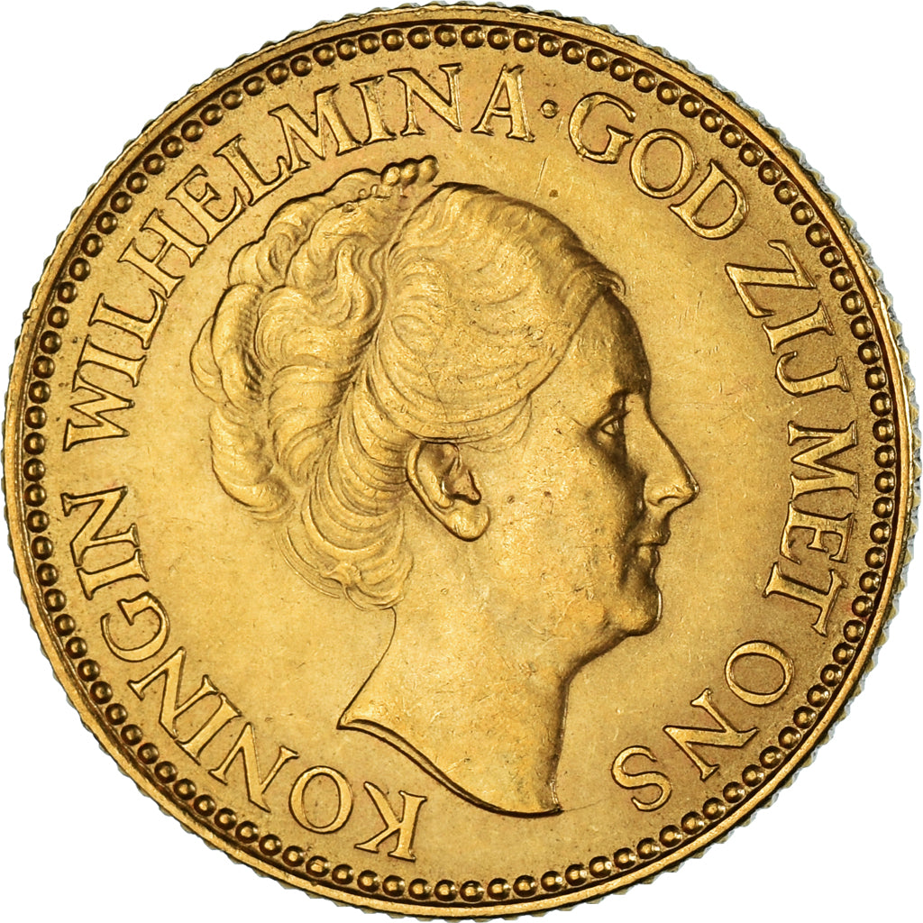 Coin, Netherlands, Wilhelmina I, 10 Gulden, 1925, EF(40-45), Gold, KM:162