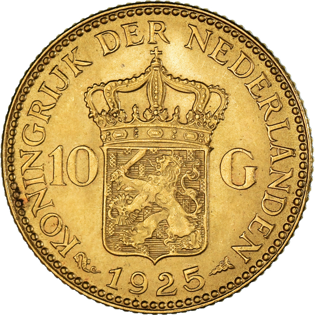 Coin, Netherlands, Wilhelmina I, 10 Gulden, 1925, EF(40-45), Gold, KM:162