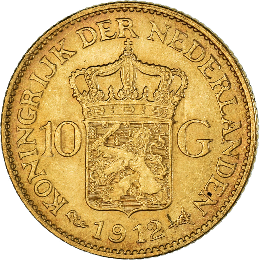Coin, Netherlands, Wilhelmina I, 10 Gulden, 1912, EF(40-45), Gold, KM:149