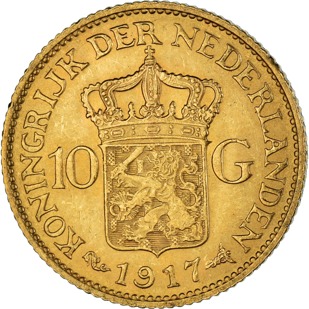 Moneta, Paesi Bassi, Wilhelmina I, 10 Gulden, 1917, BB, Oro, KM:149