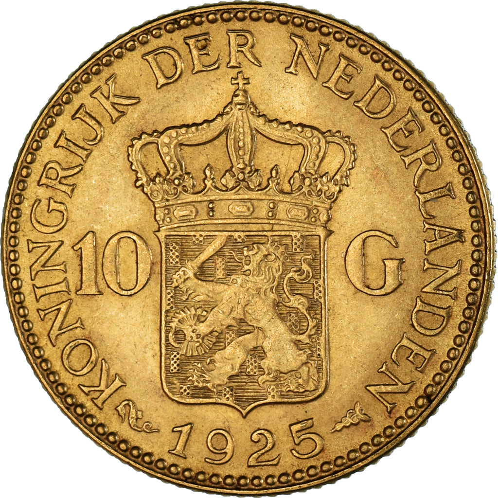 Coin, Netherlands, Wilhelmina I, 10 Gulden, 1925, EF(40-45), Gold, KM:162