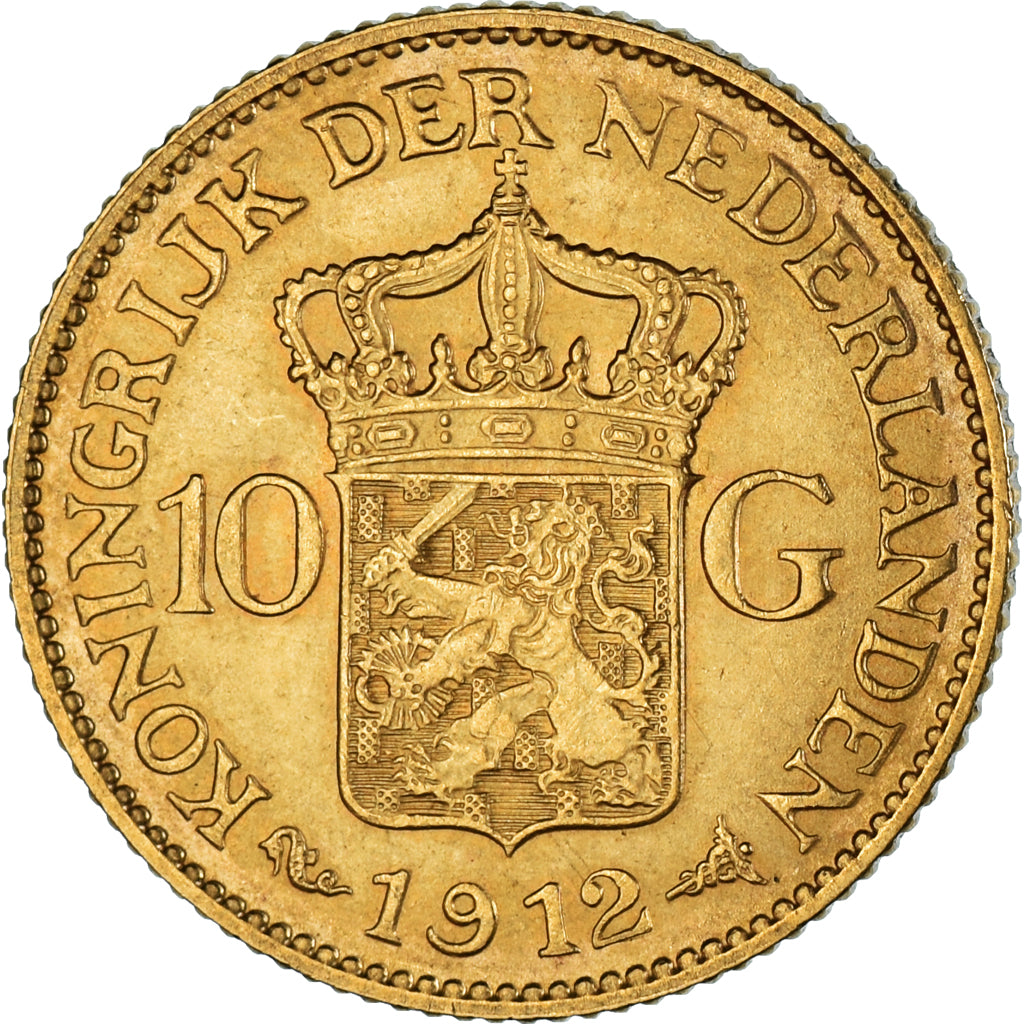 Coin, Netherlands, Wilhelmina I, 10 Gulden, 1912, EF(40-45), Gold, KM:149