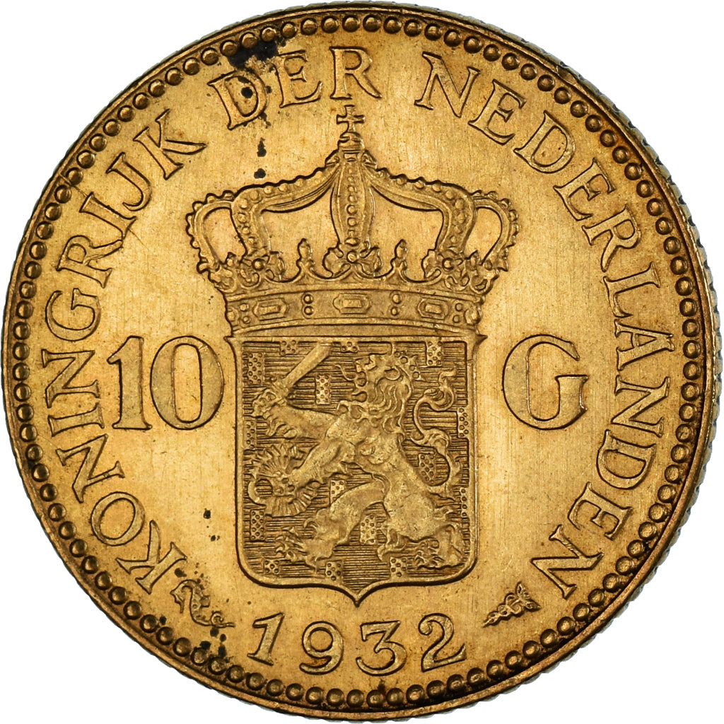 Moneta, Paesi Bassi, Wilhelmina I, 10 Gulden, 1932, Utrecht, BB, Oro, KM:162