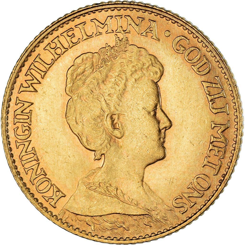 Coin, Netherlands, Wilhelmina I, 10 Gulden, 1917, AU(50-53), Gold, KM:149