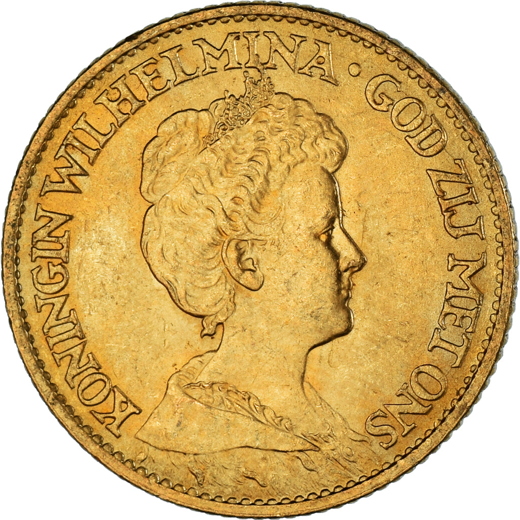 Coin, Netherlands, Wilhelmina I, 10 Gulden, 1912, AU(55-58), Gold, KM:149