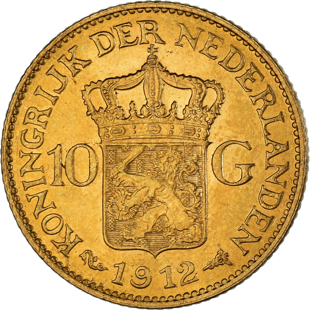 Coin, Netherlands, Wilhelmina I, 10 Gulden, 1912, AU(55-58), Gold, KM:149