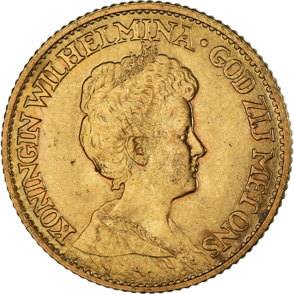 Coin, Netherlands, Wilhelmina I, 10 Gulden, 1913, AU(50-53), Gold, KM:149