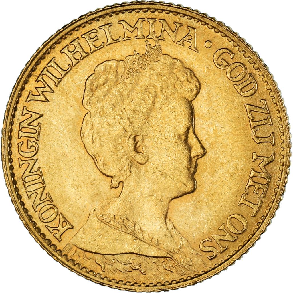 Coin, Netherlands, Wilhelmina I, 10 Gulden, 1917, AU(50-53), Gold, KM:149