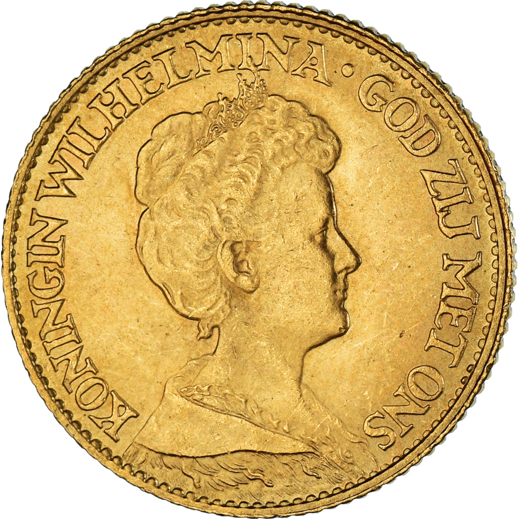 Coin, Netherlands, Wilhelmina I, 10 Gulden, 1917, AU(50-53), Gold, KM:149