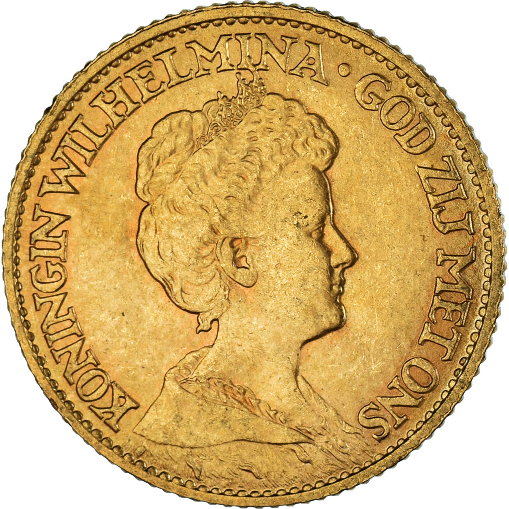 Moneda, Países Bajos, Wilhelmina I, 10 Gulden, 1913, MBC+, Oro, KM:149
