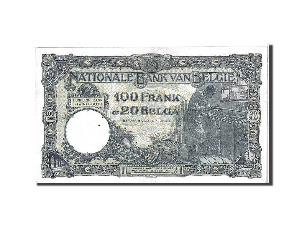 Belgium, 100 Francs-20 Belgas, 1931, KM #102, AU(55-58), 2516C507