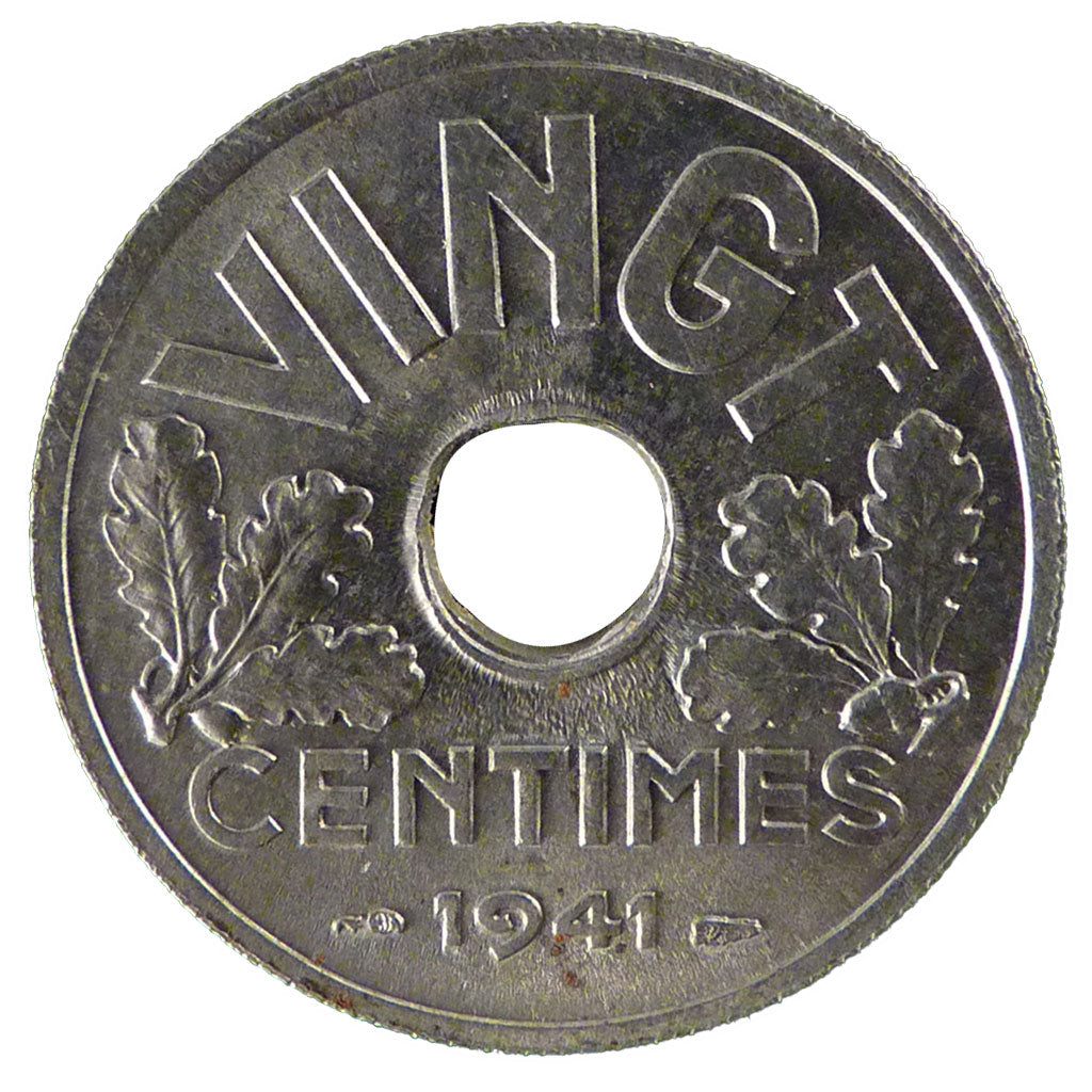 FRANCE, 20 Centimes, 1941, MS(65-70), Zinc, Gadoury #320, 3.60
