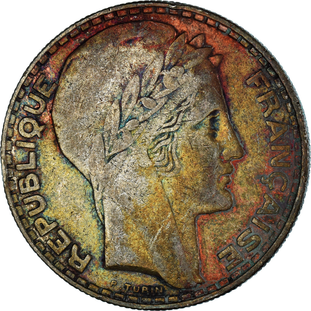 Moneta, Francia, Turin, 20 Francs, 1933, Paris, Rameaux longs, BB, Argento