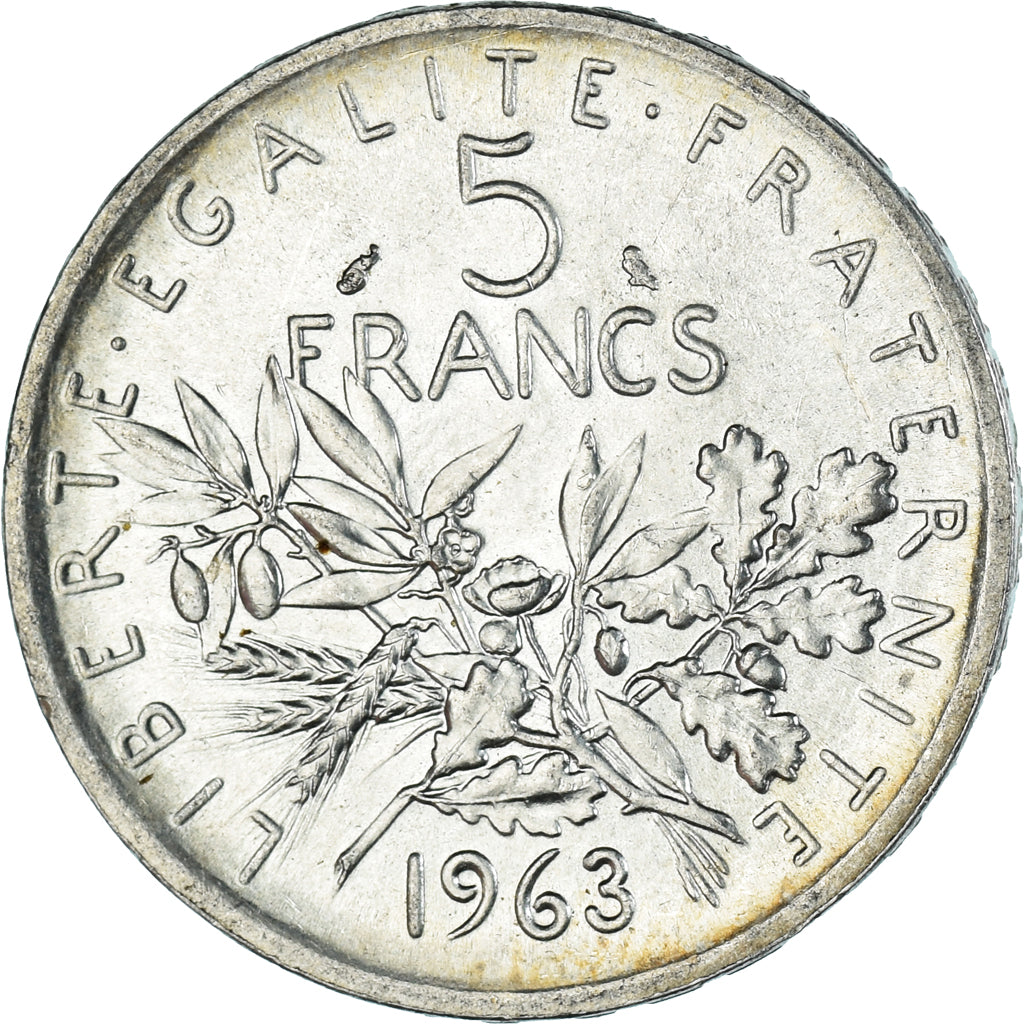 Moneda, Francia, Semeuse, 5 Francs, 1963, Paris, EBC+, Plata, KM:926