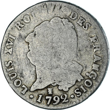 France, 30 sols françois, 30 Sols, 1792, Limoges, F(12-15), Silver, KM:606.7