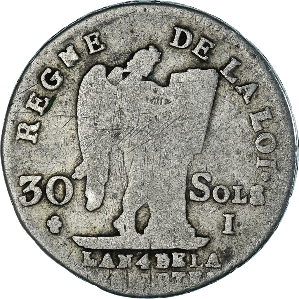 France, 30 sols françois, 30 Sols, 1792, Limoges, F(12-15), Silver, KM:606.7