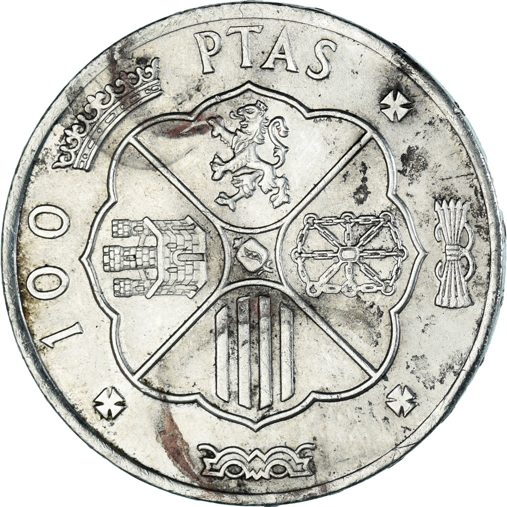 Coin, Spain, Caudillo and regent, 100 Pesetas, 1966 (67), AU(50-53), Silver
