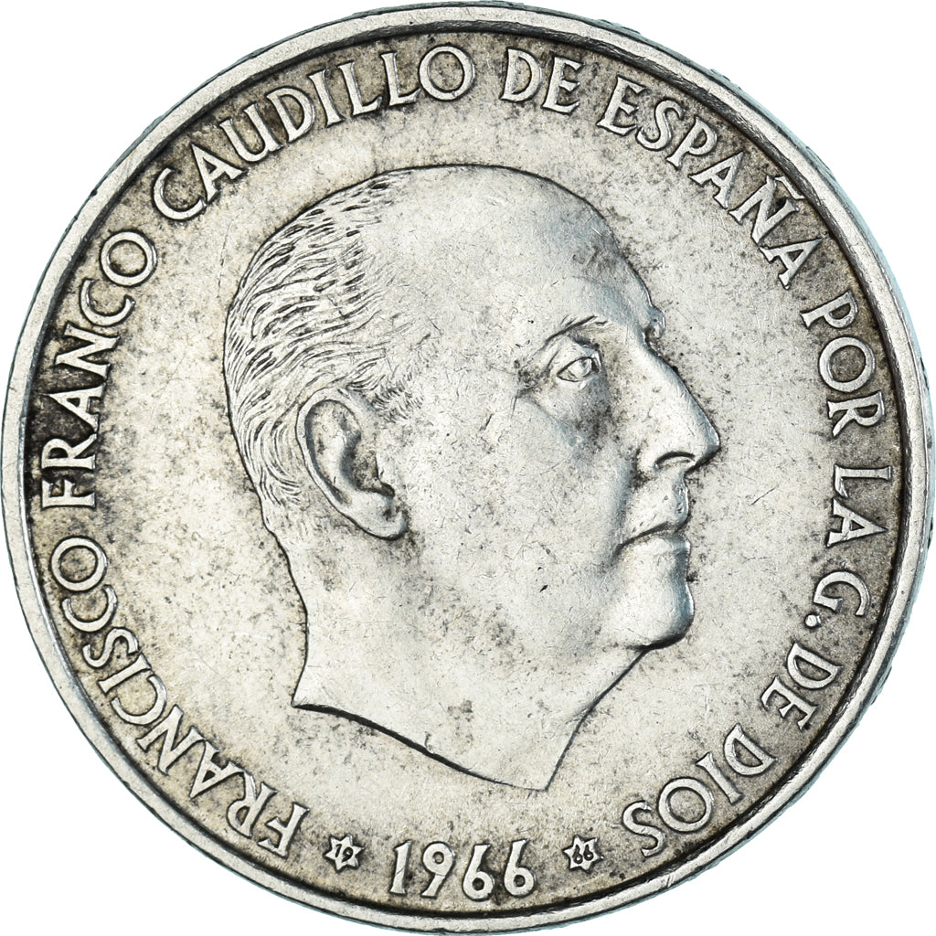 Coin, Spain, Caudillo and regent, 100 Pesetas, 1966 (67), AU(50-53), Silver
