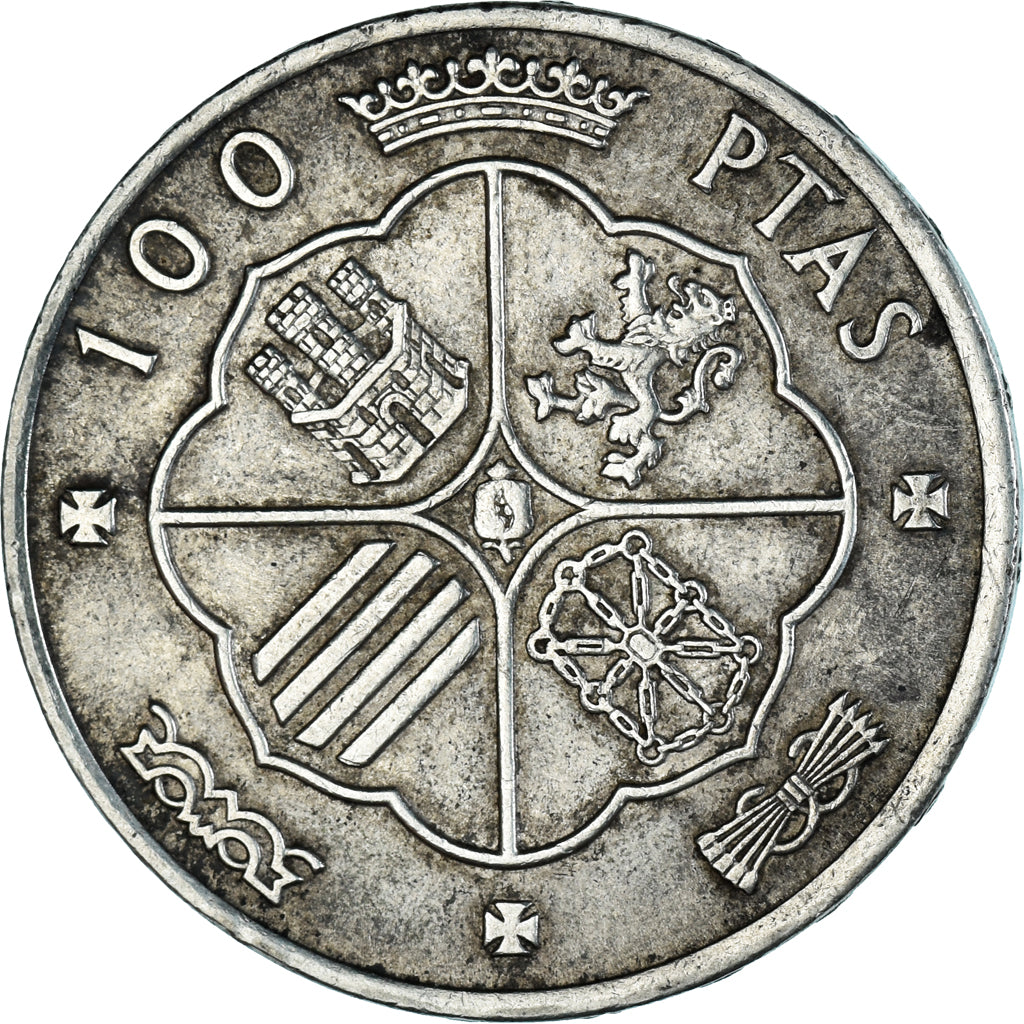 Coin, Spain, Caudillo and regent, 100 Pesetas, 1966 (67), AU(50-53), Silver