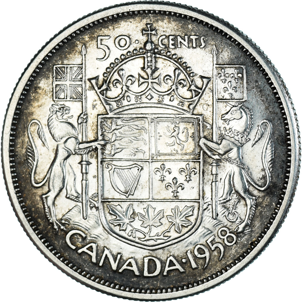 Canada 50 Cents 1958 Royal Canadian Mint KM:53 AU(55-58) Silver 29.72