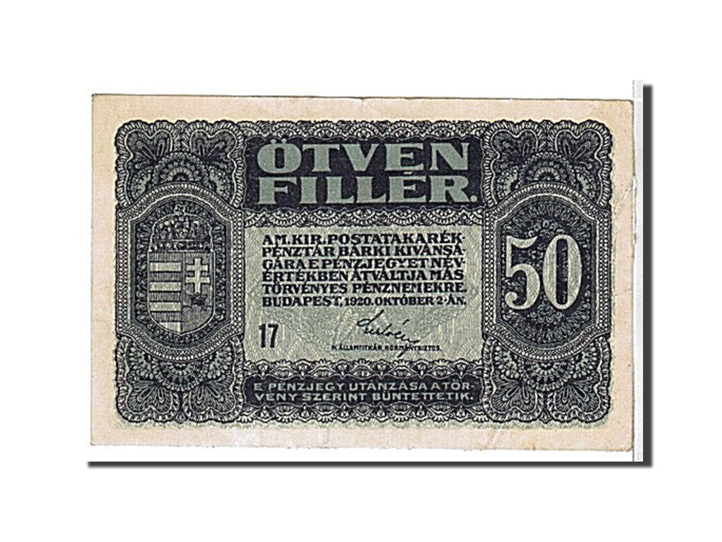 Hongrie, 50 Filler type 1920, 1920, Alphabet 17, Pick 44