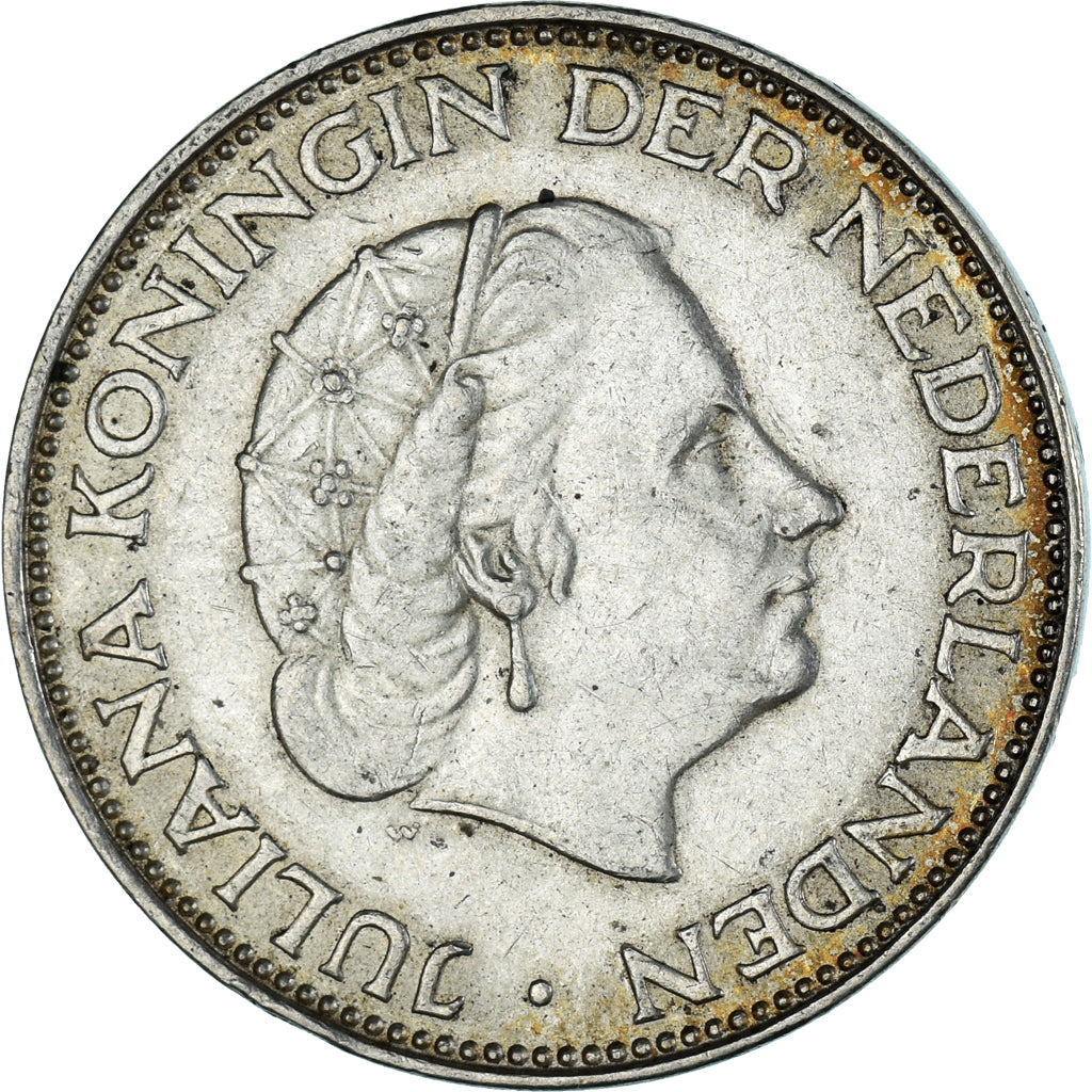 Coin, Netherlands, Juliana, 2-1/2 Gulden, 1966, EF(40-45), Silver, KM:185