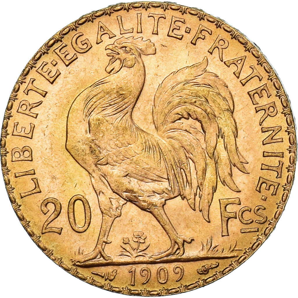Coin, France, Marianne, 20 Francs, 1909, Coq, MS(60-62), Gold, KM:857