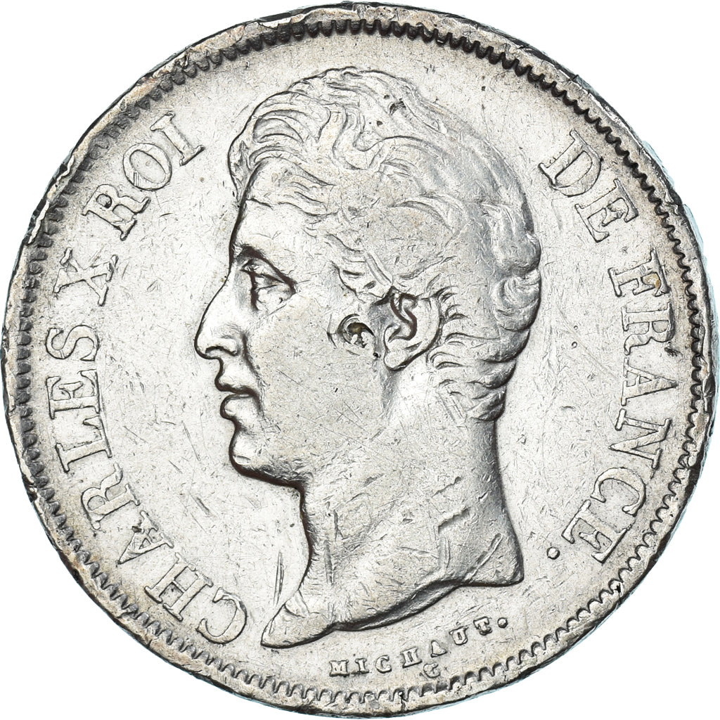 Moeda, França, Charles X, 5 Francs, 1829, Rouen, VF(30-35), Prata, KM:728.2
