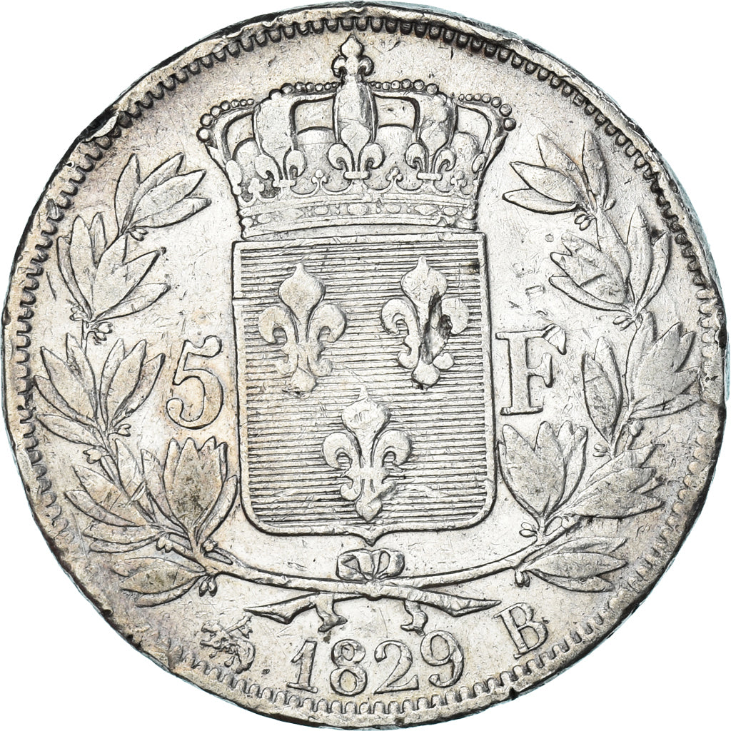 Moeda, França, Charles X, 5 Francs, 1829, Rouen, VF(30-35), Prata, KM:728.2